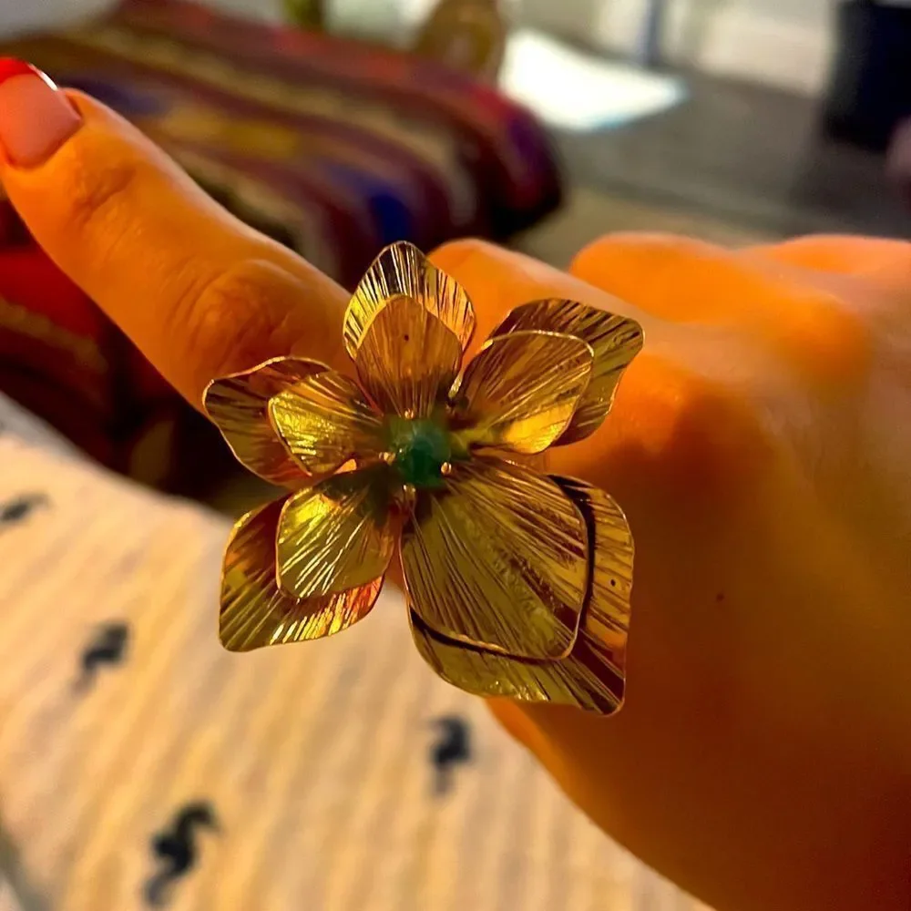 Designer ring raw Colombian emerald and 18 k gold plated